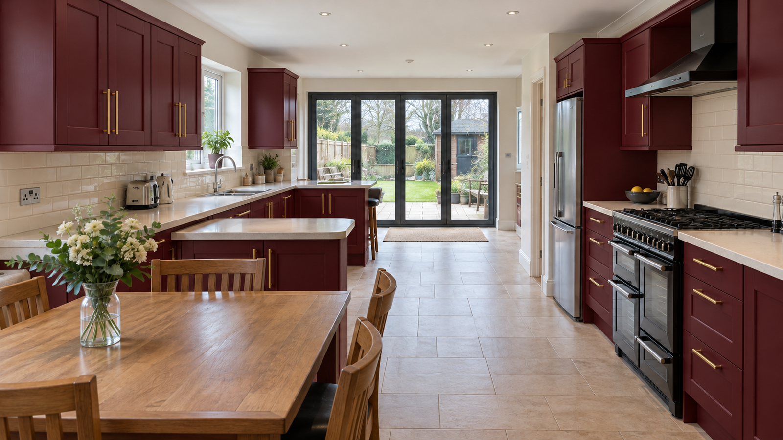 Oxblood kitchen showing doors and drawer fronts